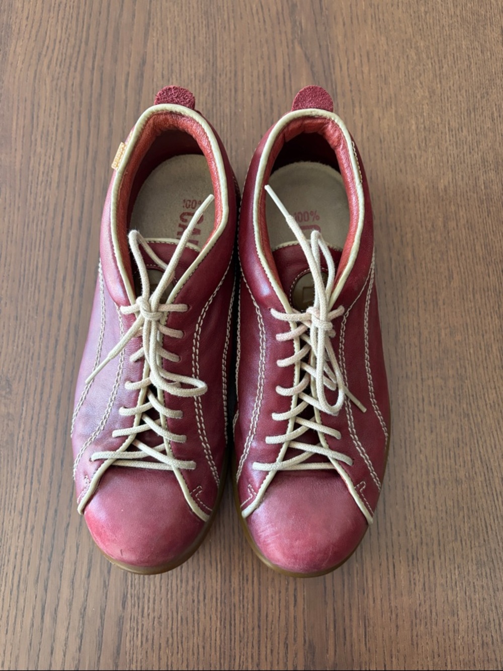 CAMPER - Women's Casual Red Leather Lace-Up Sneakers